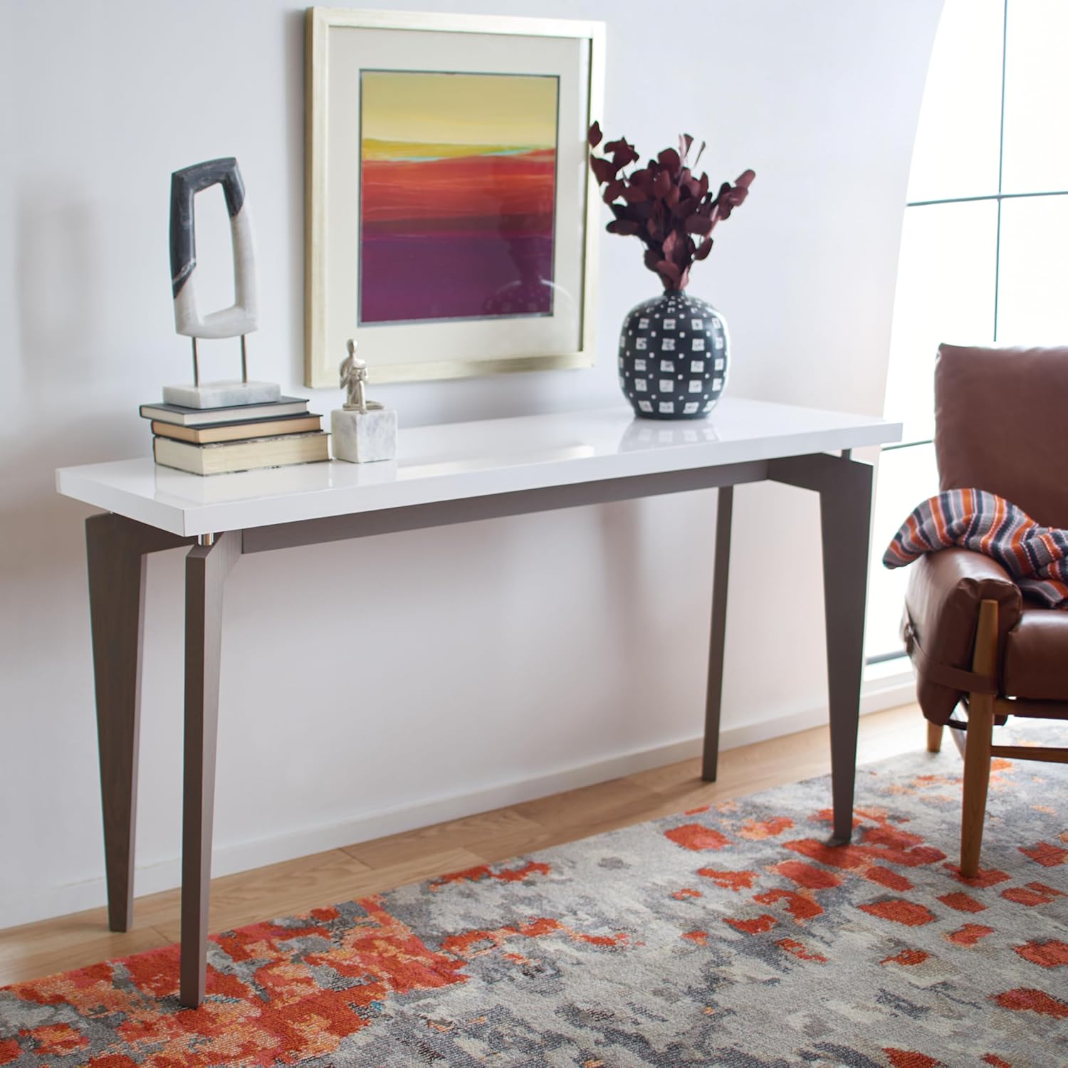 Safavieh Home Collection Josef Mid-Century Modern White and Dark Brown Console