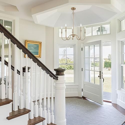 Miniatura 6 de Lámpara de araña de 5 luces, lámpara colgante moderna para cocina, comedor y sala de estar (oro cepillado)