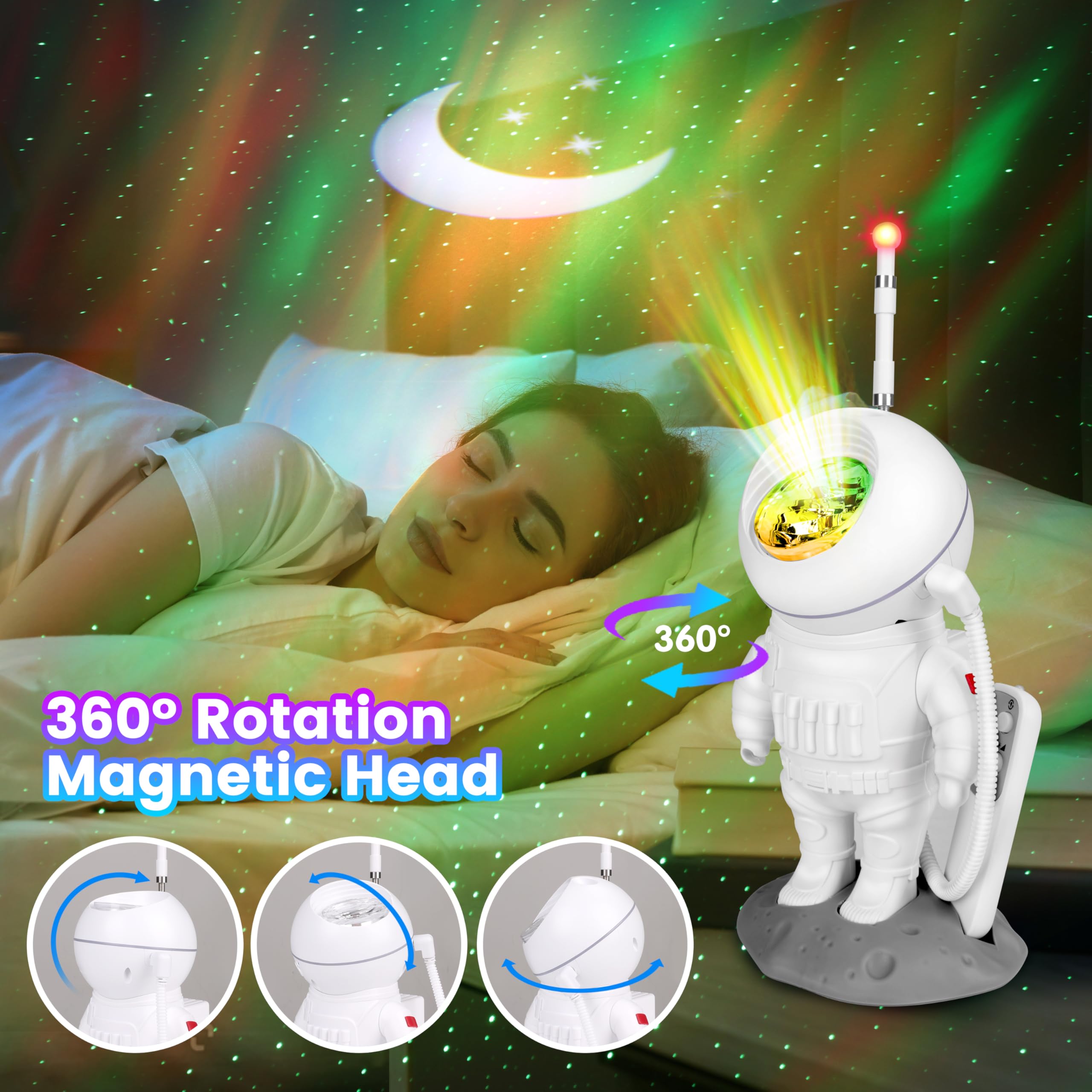 Proyector de estrellas de astronauta, luz de galaxia del norte, proyector de galaxia, luz nocturna para dormitorio de niños y adultos, lámpara LED con temporizador y control remoto, sala de