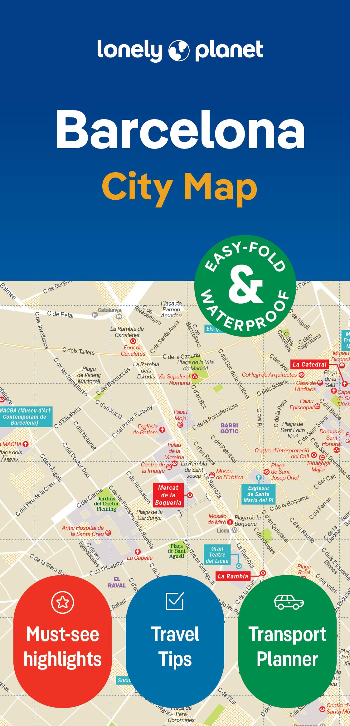 Lonely Planet Barcelona City Map Durable Waterproof Easy-Fold Planning Map Attractions Walking Tours