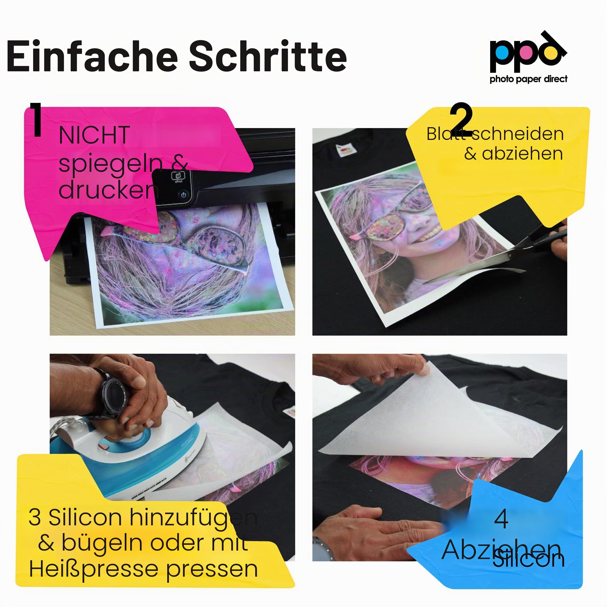 PPD 50 Blatt A4 Premium Transferpapier Inkjet für Helle Textilien