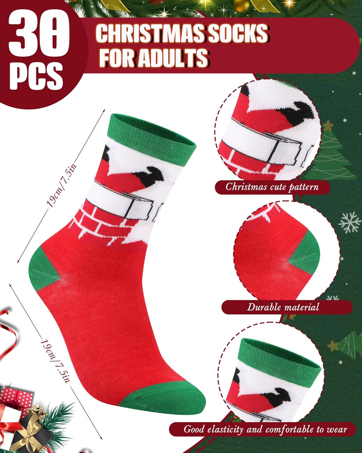Panitay 30 Pairs Adults Christmas Socks Crew Colorful Fun Festive Soft Novelty Pattern Holiday Socks for Men Women