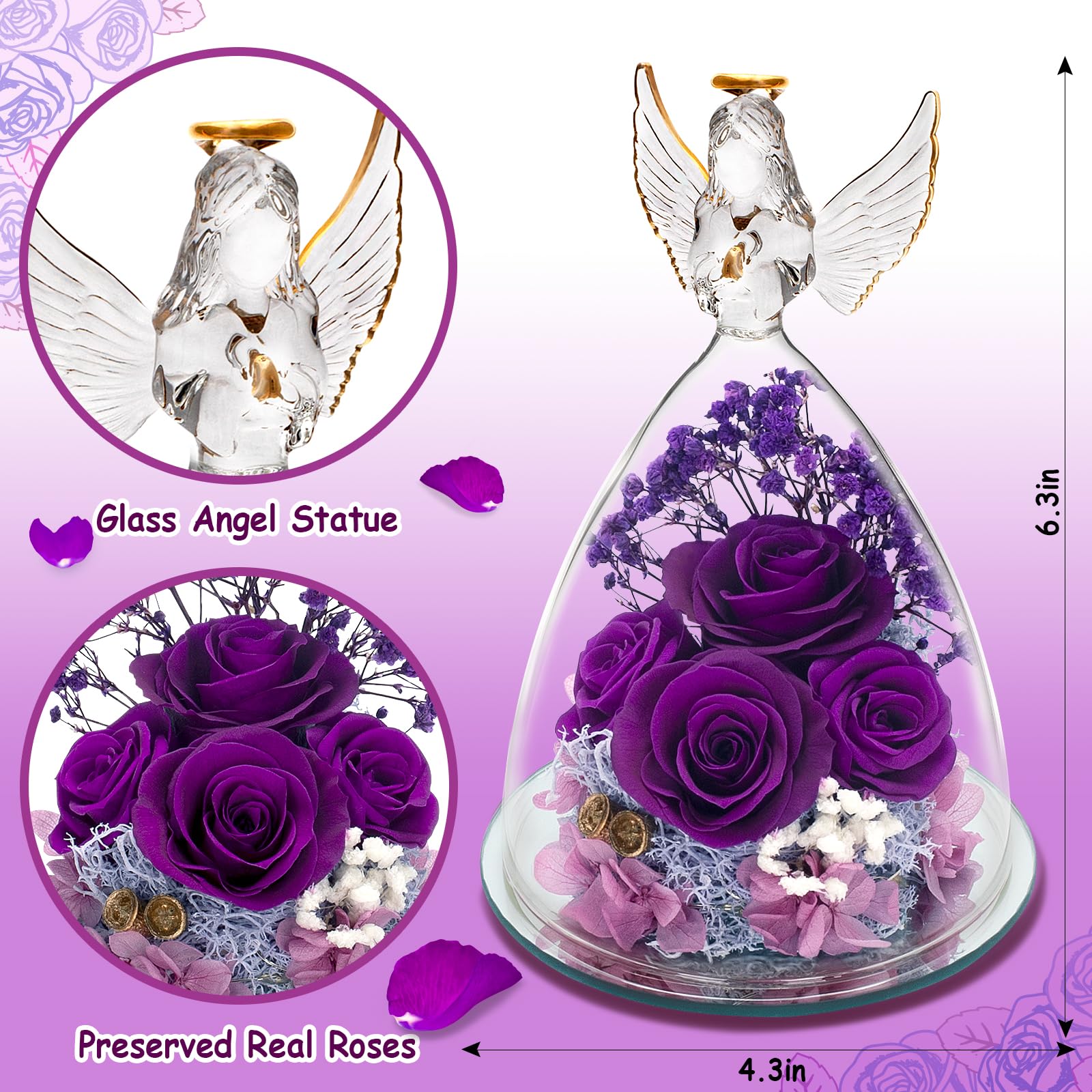 Figurine - Rose Eternelle - Ange - Fleur Stabilisée - Cadeau Fête des Figurine - Rose Eternelle - Ange - Fleur Stabilisée - Cadeau Fête des