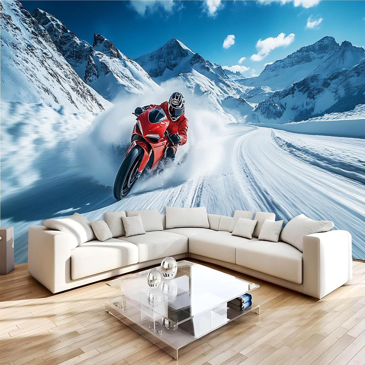 Générique 3d Papier Peint Intissé Moto Neige Panoramique Photo Poster Mural 200x140 Montagne Enneigée DéCoration Revetement Murale Fresque Pour Salon Et Chambre Couloir Restaurant2f204