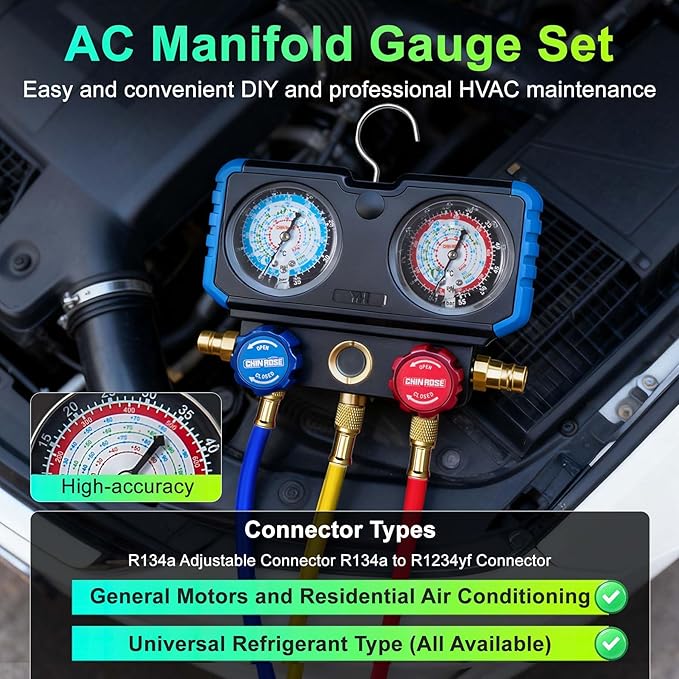 Juego de Manómetros de 3 Vías, Kit de Diagnóstico y Carga HVAC para R410A R134a miniatura 2