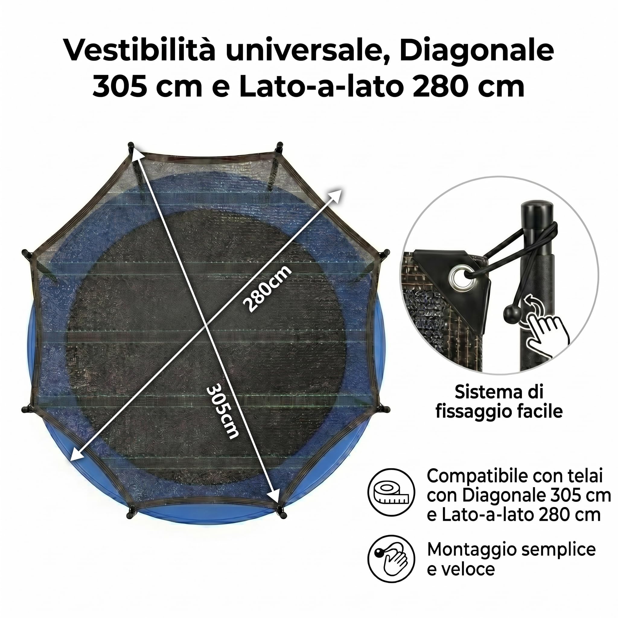 Trampolino parasole Ø 305 cm | Copertura resistente ai raggi UV in polipropilene resistente alle intemperie parasole per trampolino rotondo – Protezione da sole, foglie e sporco, facile da