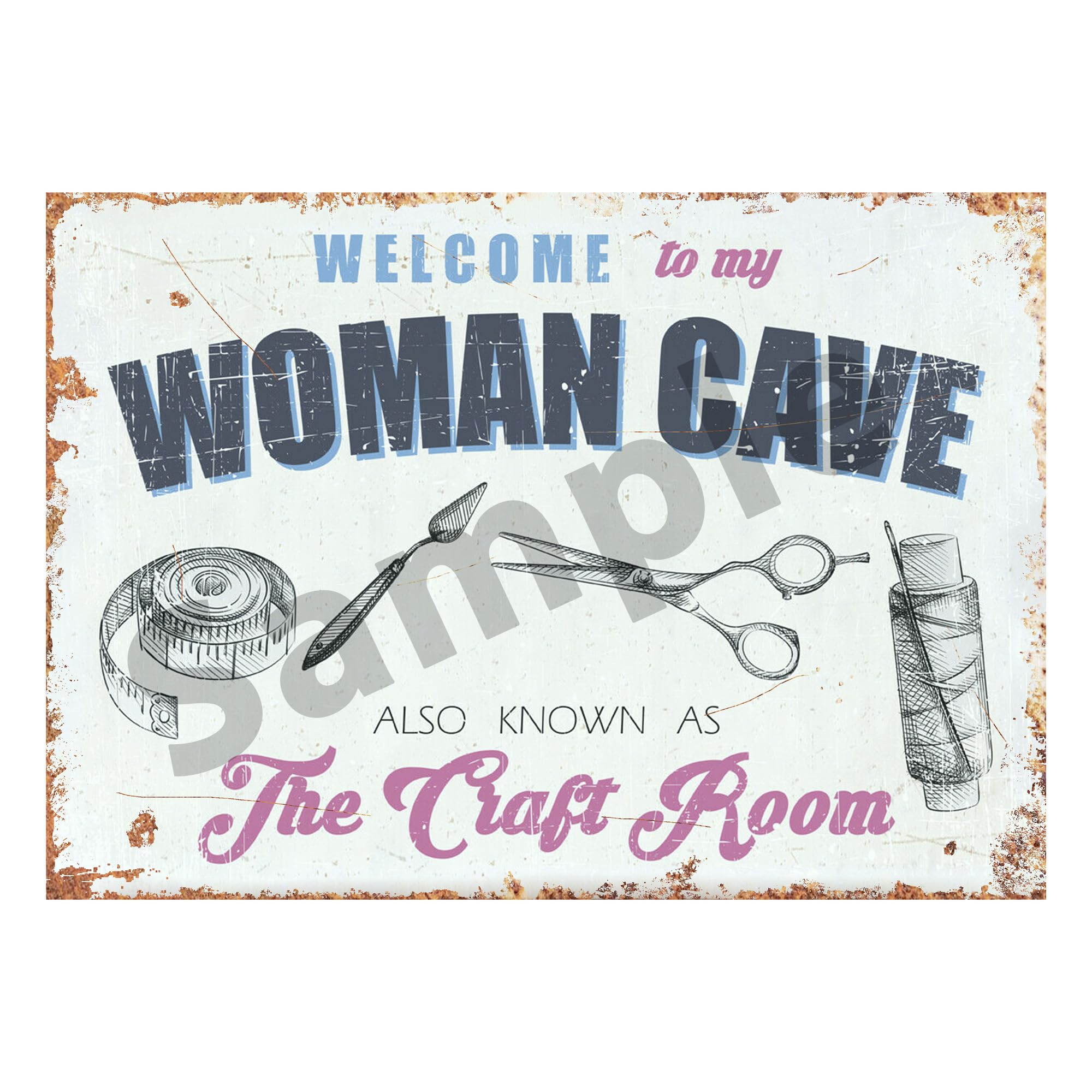 Welcome to the craft room metal sign, Woman Cave sewing, crafts, needles, wool (Small A5 200x150mm)
