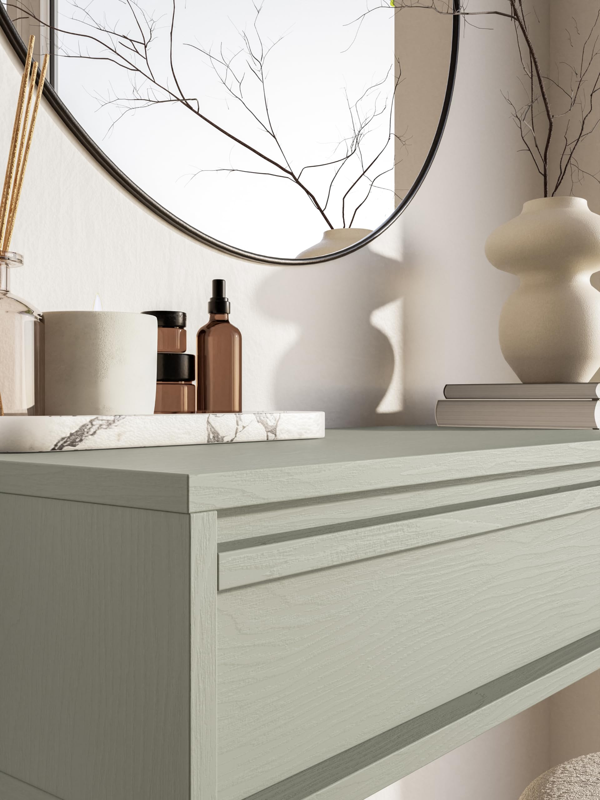 Selsey Coiffeuse avec Rangement Table De Maquillage avec 2 Tiroirs Suspendue Coin Beauté Style Moderne 110 cm Sauge Evo
