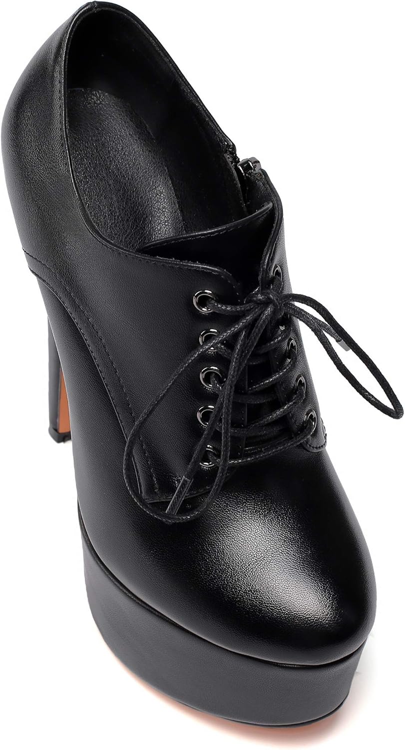 SAMMITOP Women's Round Toe Lace Up Ankle Boots Platform High Heel Pumps Party Dress Shoes - Image 6