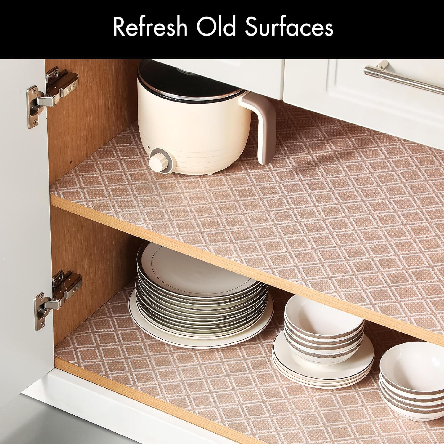 cooyes shelf liners for kitchen cabinets – non adhesive drawer and cabinet liner, waterproof and oil-proof kitchen cupboard shelf paper eva material fridge liner for refrigerator – modern pattern antique white 23.6"w x 360"l