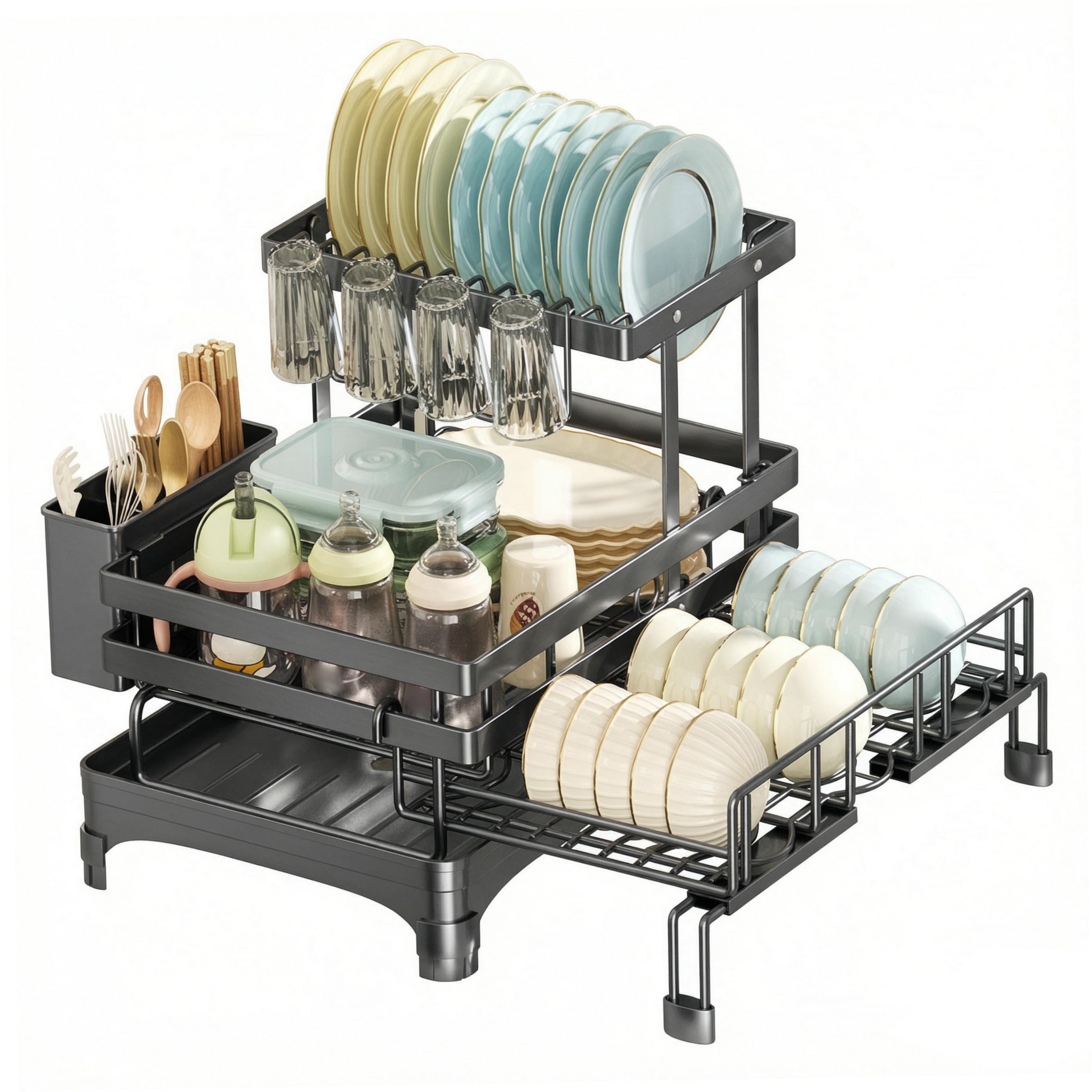Égouttoir à Vaisselle Extensible, égouttoir à Vaisselle Pliable 2 Couches sur l'évier pour Le Rangement du comptoir de Cuisine
