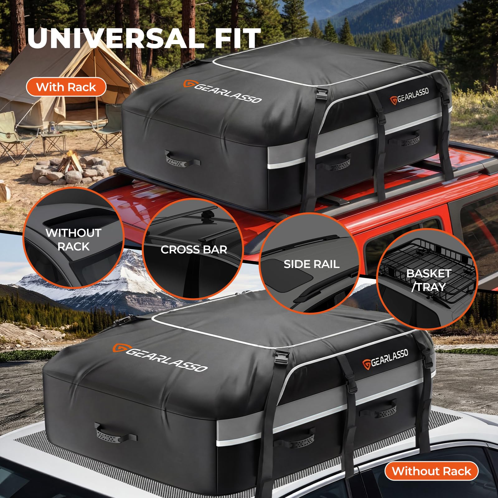Sac de toit de voiture de 0,3 m³, sac de chargement imperméable pour voitures, VUS et camionnettes, PVC robuste 840D, ajustement universel avec ou sans porte-bagages de toit, tapis antidérapant