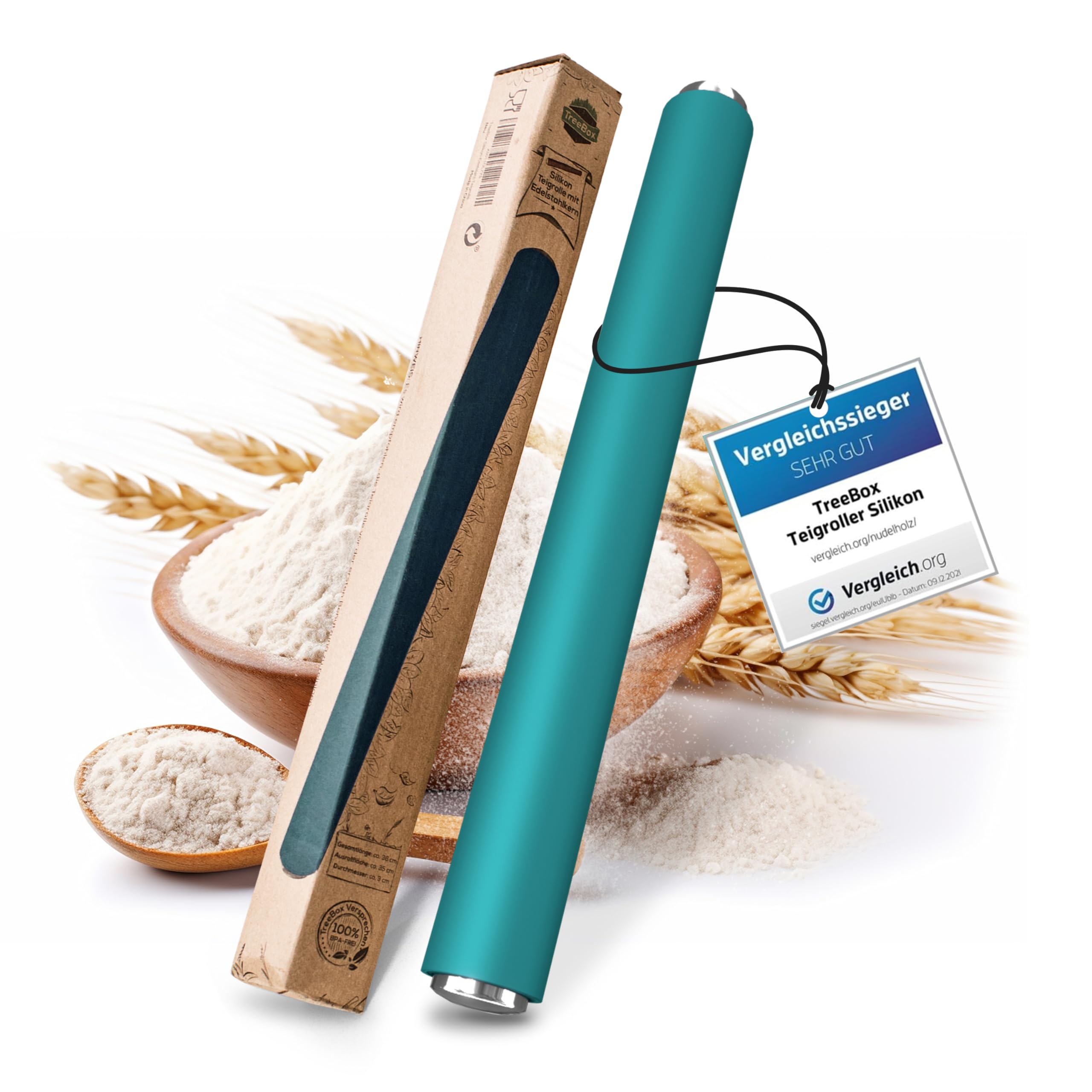 TreeBox Nudelholz - Teigroller aus Silikon und Edelstahl