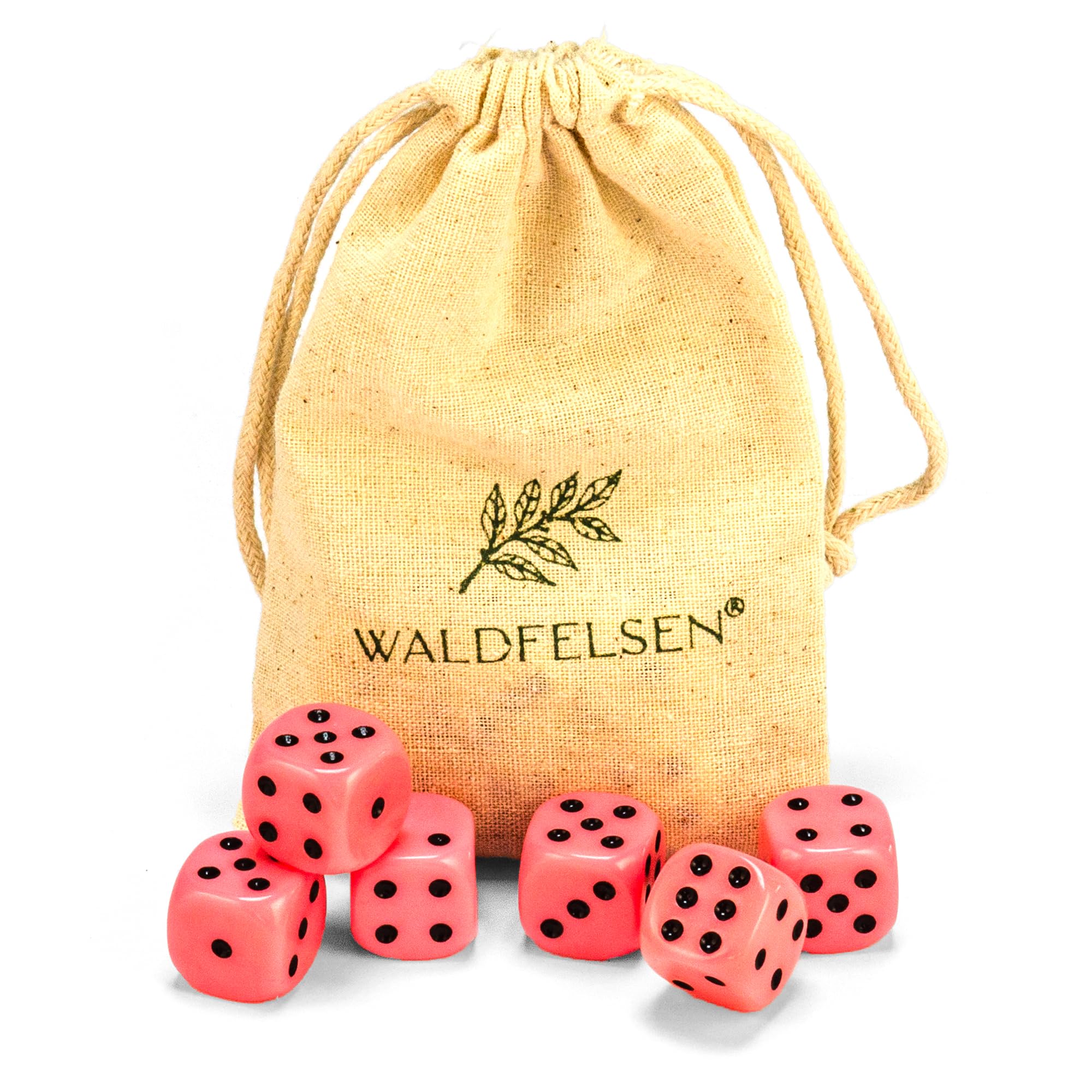 6, 12, 20, 30 oder 50 hochqualitative Würfel von Waldfelsen® Standardgröße 16 mm Acrylwürfel Knobel Spielwürfel Dice 6-seitig sechsseitig Spielzubehör Set mit Stoffbeutel (Rosa, 6 Stück)
