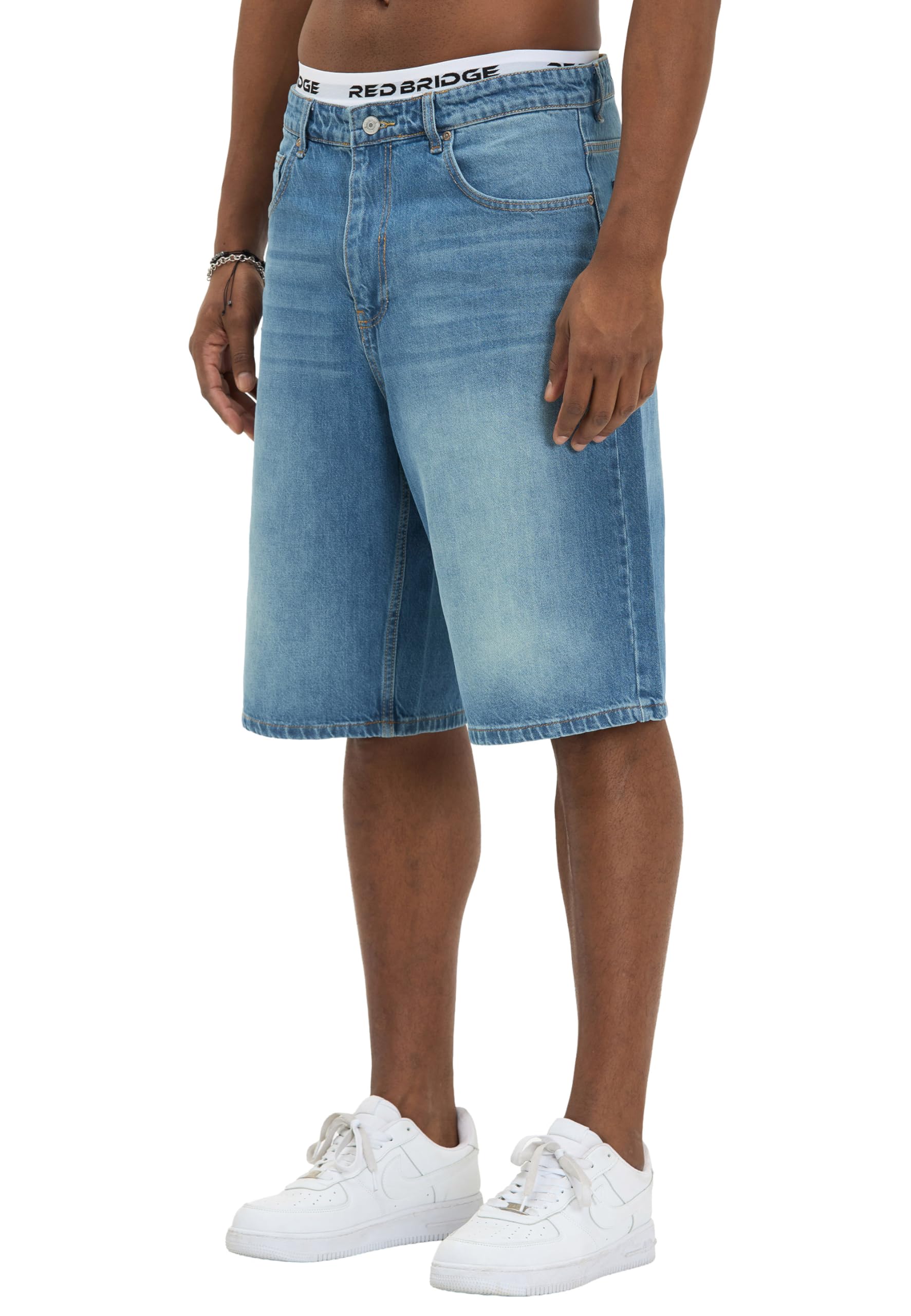 Redbridge Short en jean baggy pour homme - Short en denim large au look usé des années 90 - Bermuda décontracté en coton - Surdimensionné - Streetwear d'été