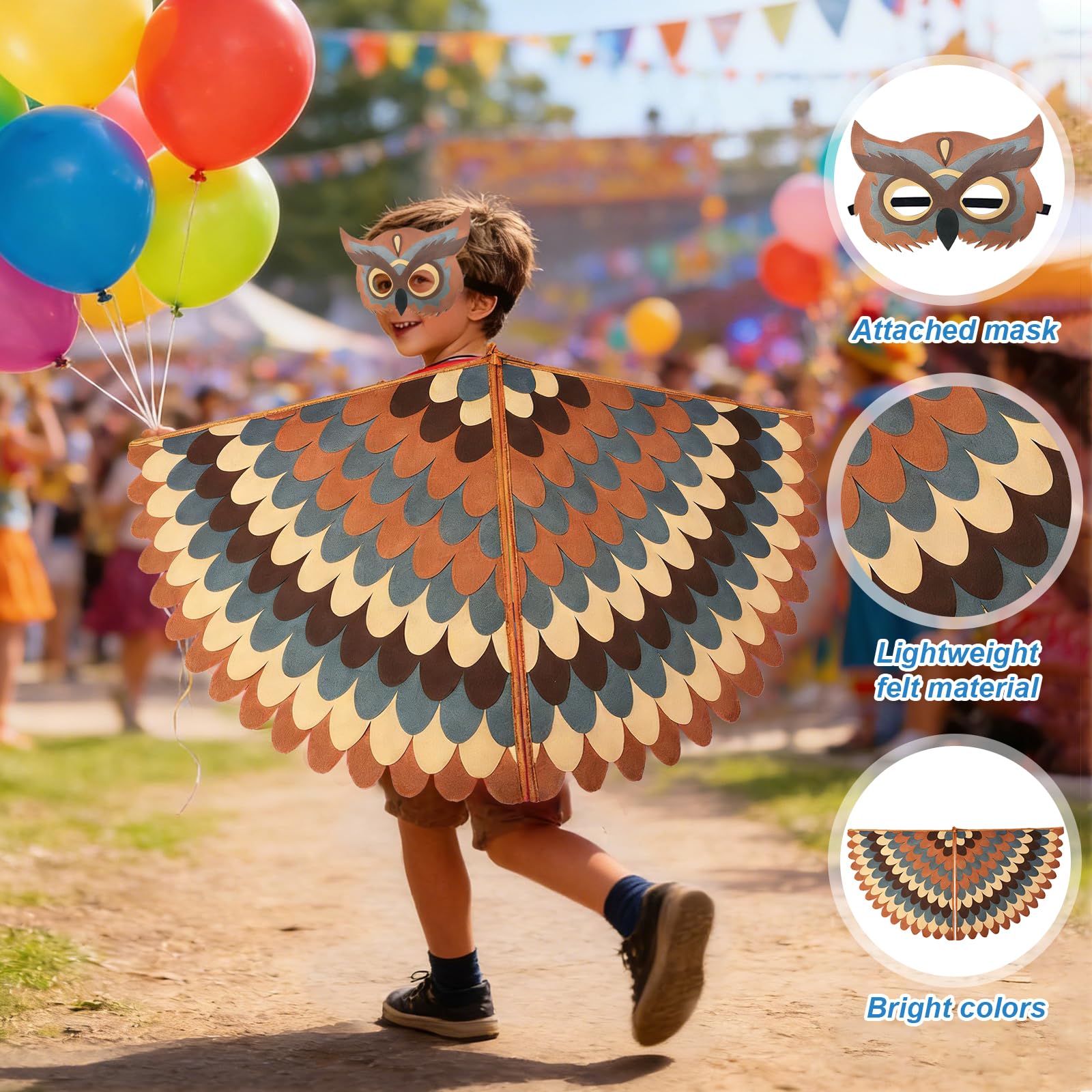 XIMEY Disfraz Buho Niño, Disfraz Lechuza Niño, Disfraces de Pajaro Niños, Juego de Alas, con Máscara, para Carnavales, Juego de Rol Pajaro — view 4