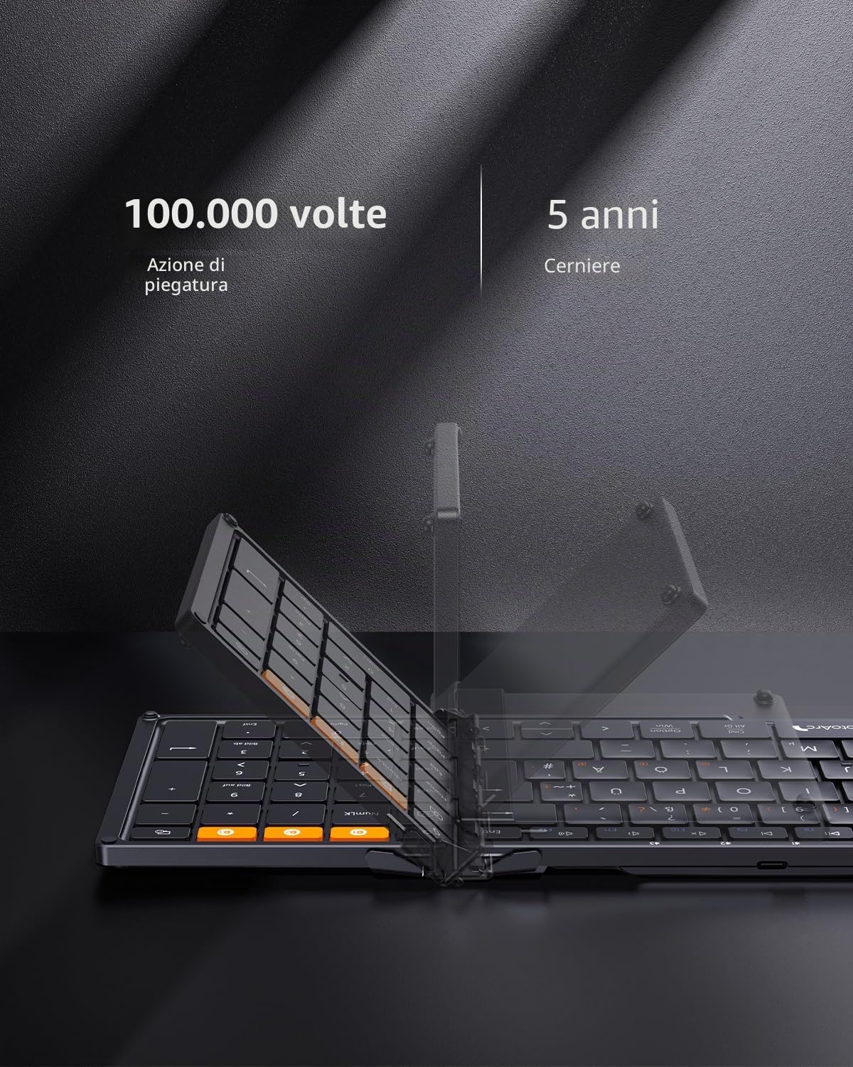 ProtoArc Tastiera Bluetooth pieghevole con tastierino numerico XK01, tastiera pieghevole ricaricabile senza fili, mini tastiera con 3 canali Bluetooth per iOS, Android, Windows, Tablet – Nero