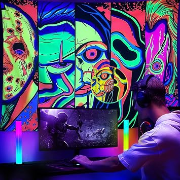 Black Light Art Halloween Wall Decor Trippy Blacklight Horror Face Tapestry, UV Reactive Tapestries Glow in The Dark Party Tapestry for Bedroom, Living Room (29 x 37)