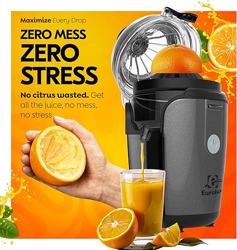 Miniatura 4 de Eurolux Exprimidor eléctrico de cítricos manos libres, exprimidor de limón y pomelo de limón, fácil de limpiar, (gris)