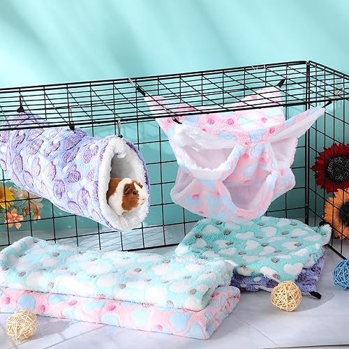 Miniatura 7 de Sweetude Juego de 6 hamacas para ratas, túnel colgante de hurón, hamacas de conejillo de indias de 3 niveles, cama de chinchilla suave para