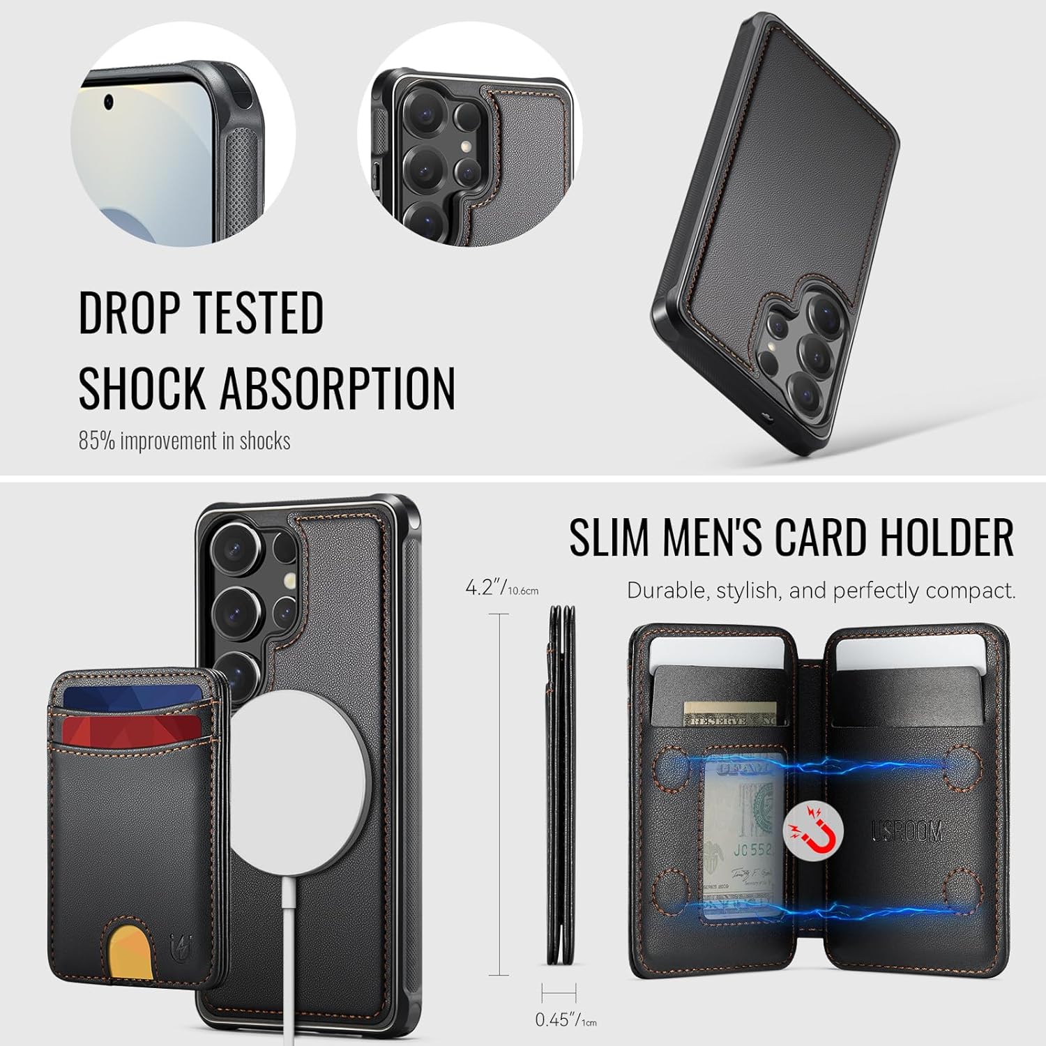 for Samsung Galaxy S25 Ultra Case Wallet Compatible with Magsafe, RFID Blocking Magnetic Card Holder 2 in 1 Detachable Kickstand Shockproof Phone Case for Galaxy S25 Ultra 6.9" Black - Image 6