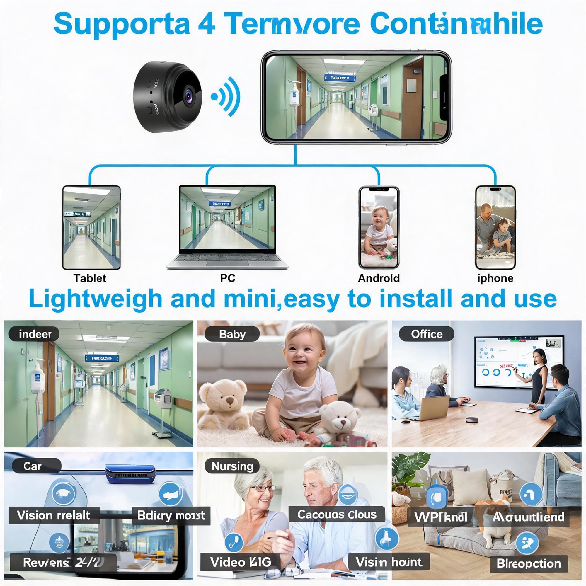 Generico Telecamera Nascosta WiFi 1080P Mini Videocamera Spia Wireless Interna Sorveglianza Domestica Micro Monitor con Rilevamento Movimento Controllo App, Registrazione in Loop