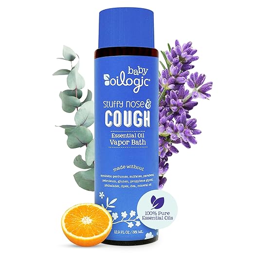Oilogic Stuffy Nose & Cough Essential Oil Vapor Bath for Babies & Toddlers - Gentle Baby Bath Essentials – Pediatrician-Tested & Safe for Babies, 12.9 Fl Oz