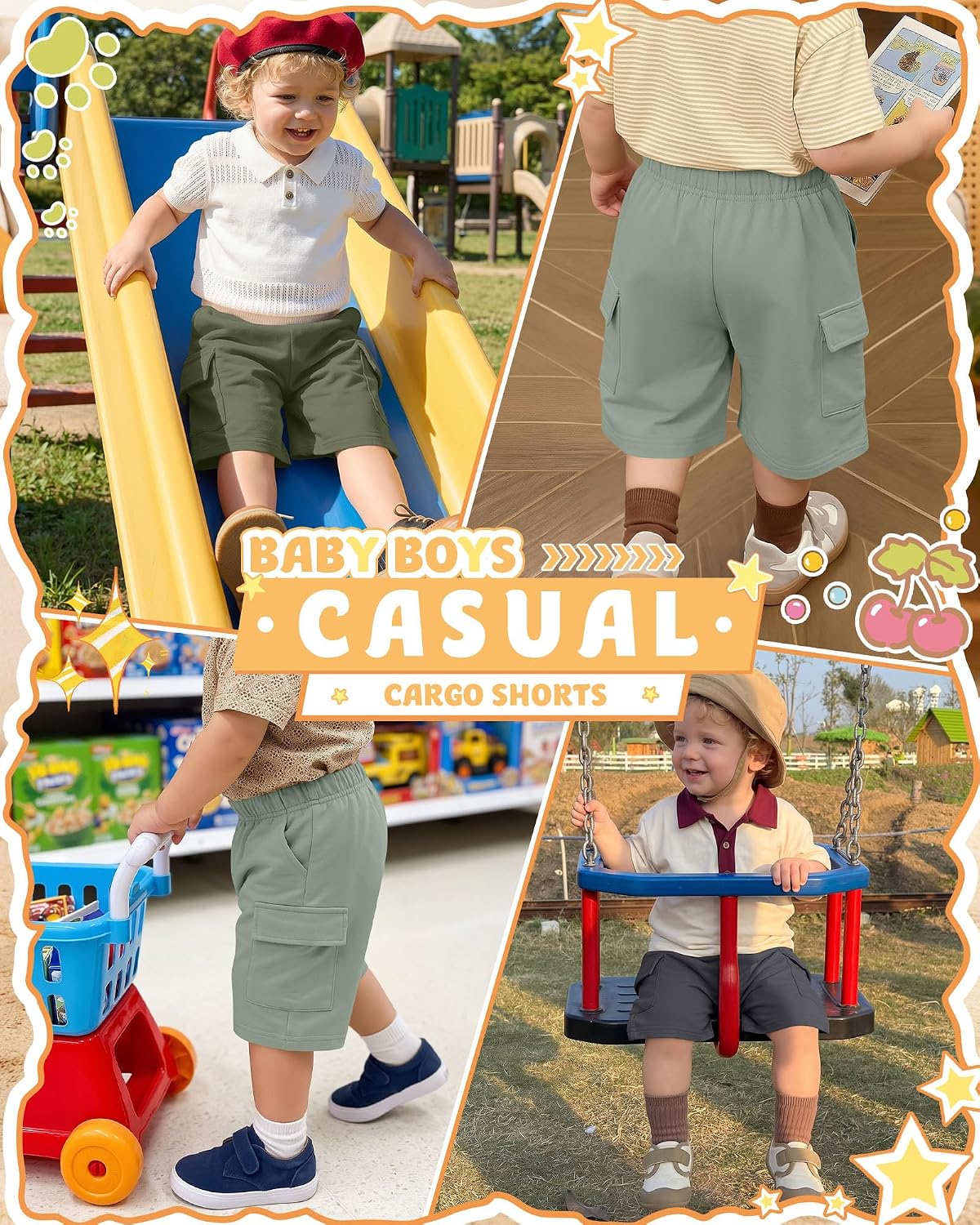 3 Pack Toddler Boy Shorts Cargo Bermuda Shorts Summer Clothes Casual Basic Elastic Waist SweatShorts with Pocket