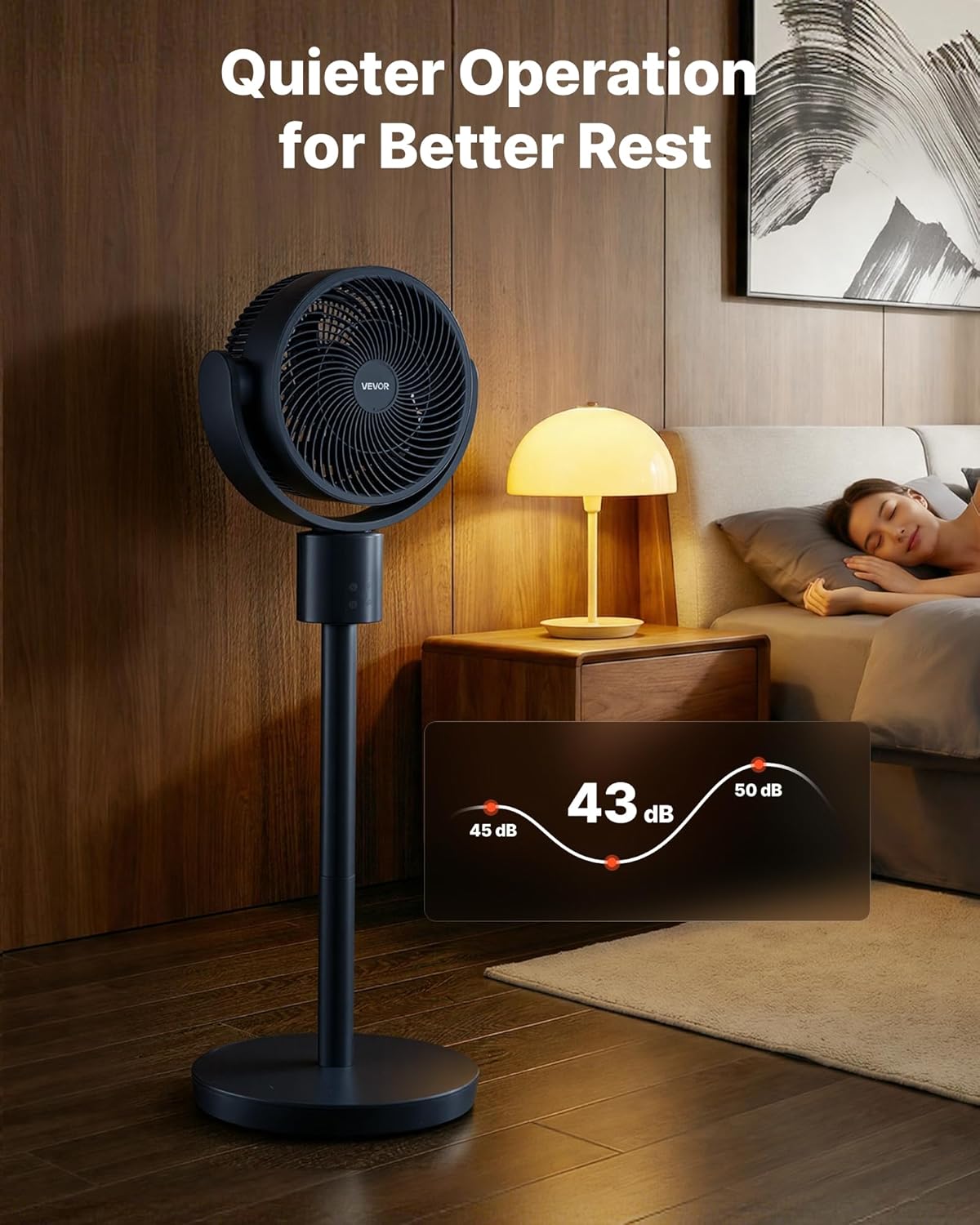VEVOR 7-Inch Pedestal Fan, Oscillating Standing Floor Fan with DC Motor, Remote Control, 12 Speeds & 3 Modes, 15H Timer, Adjustable Height, Quiet for Home, Bedroom, Living Room, Study Room, Blue Gray