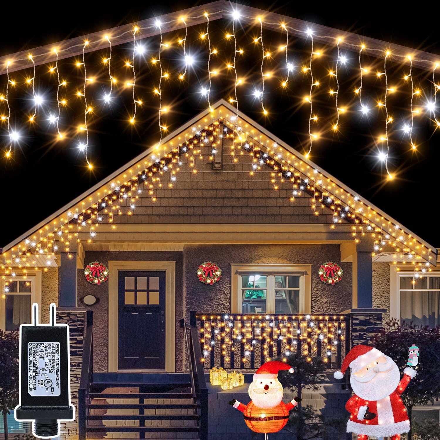 Ollny Icicle Lights for Outside 486LED 40FT, Warm White with Twinkling ...