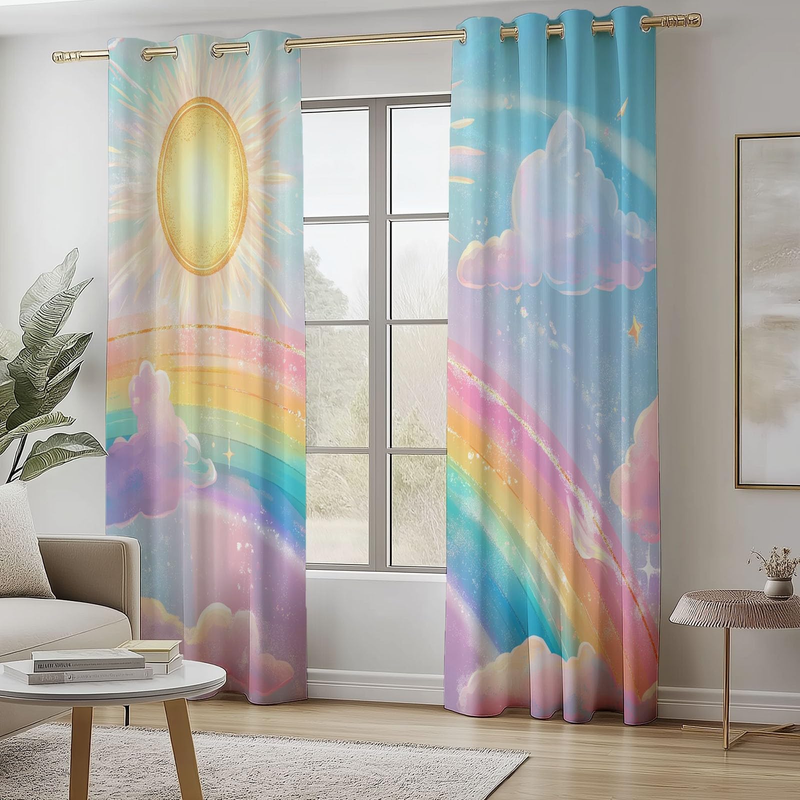 Rideaux Occultants 91.5L X 160H cm (2 Panneaux), Style Ciel De Rêve Nuages, Draperies Anti-Chaleur pour Chambre d'enfant, Bleu Rose