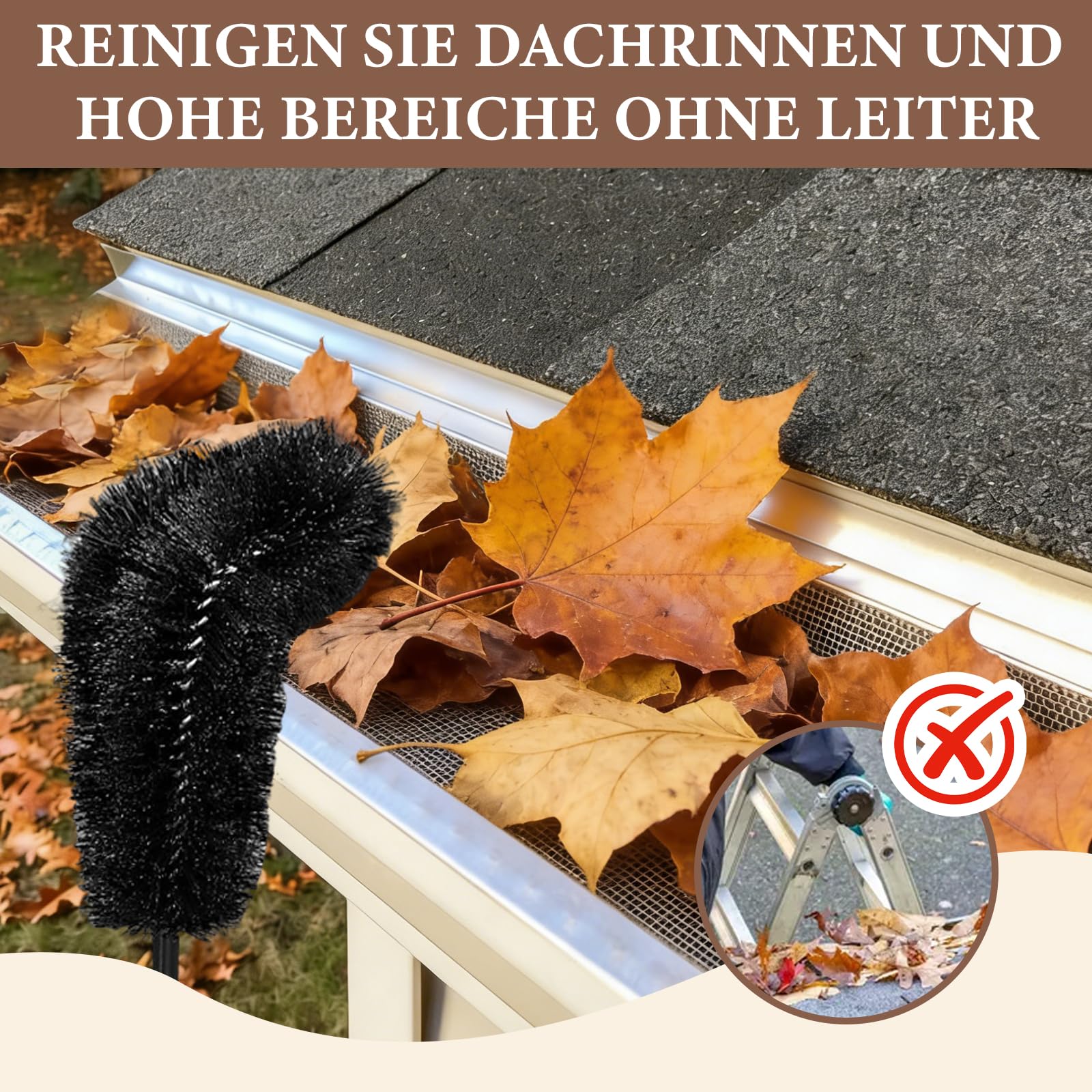 Gutter Reinigungsbürste Kit, Ausziehbare Dachbürste, Gebogenes Designwerkzeug, Geeignet für die Reinigung von Dachrinnen und für die Gartenarbeit im Haushalt