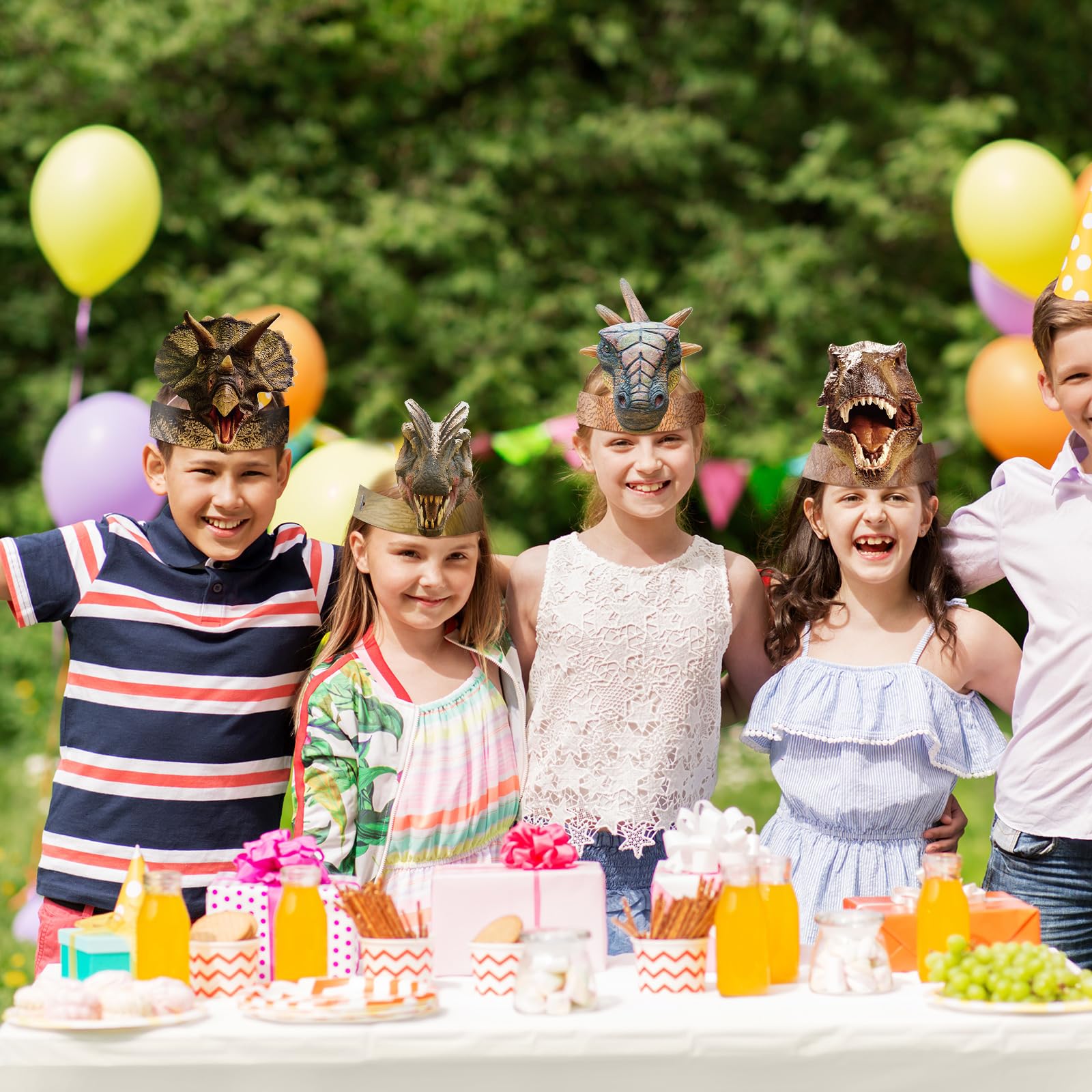 Gersoniel 24 Pcs Dinosaur Birthday Party Hats, Favors, Headbands, and Paper Crowns for Kids - Realistic Dinosaur Theme Decoration