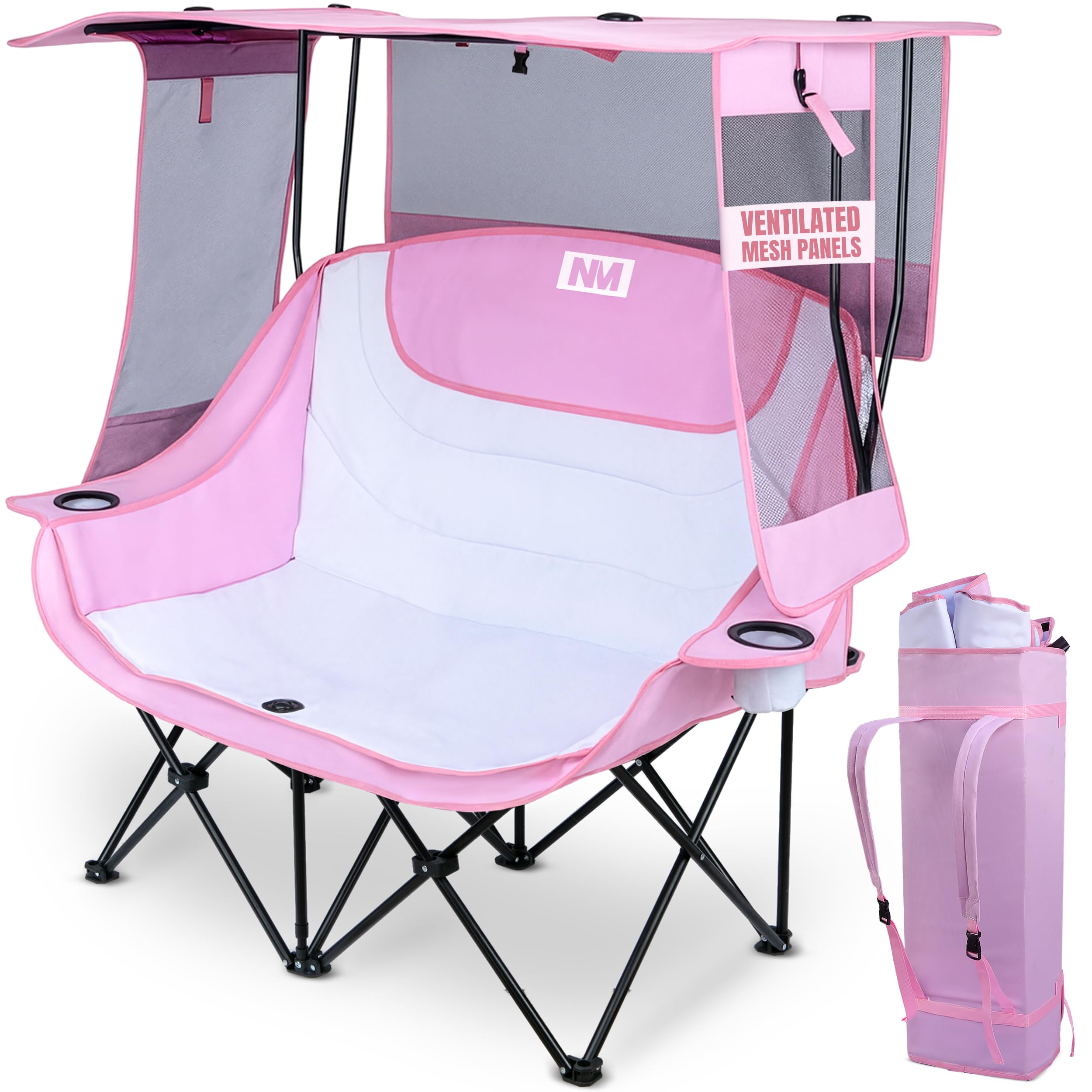Night Market Double Camping Chair Camping Couch Double Folding Chair with Removable Canopy Portable Loveseat for Outdoor Beach