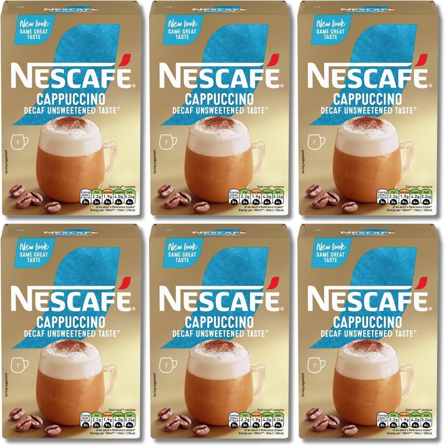 Cappuccino Decaffeinated Unsweetened Coffee Sachets x7 (Pack of 6, Total 42 Decaf Sachets)