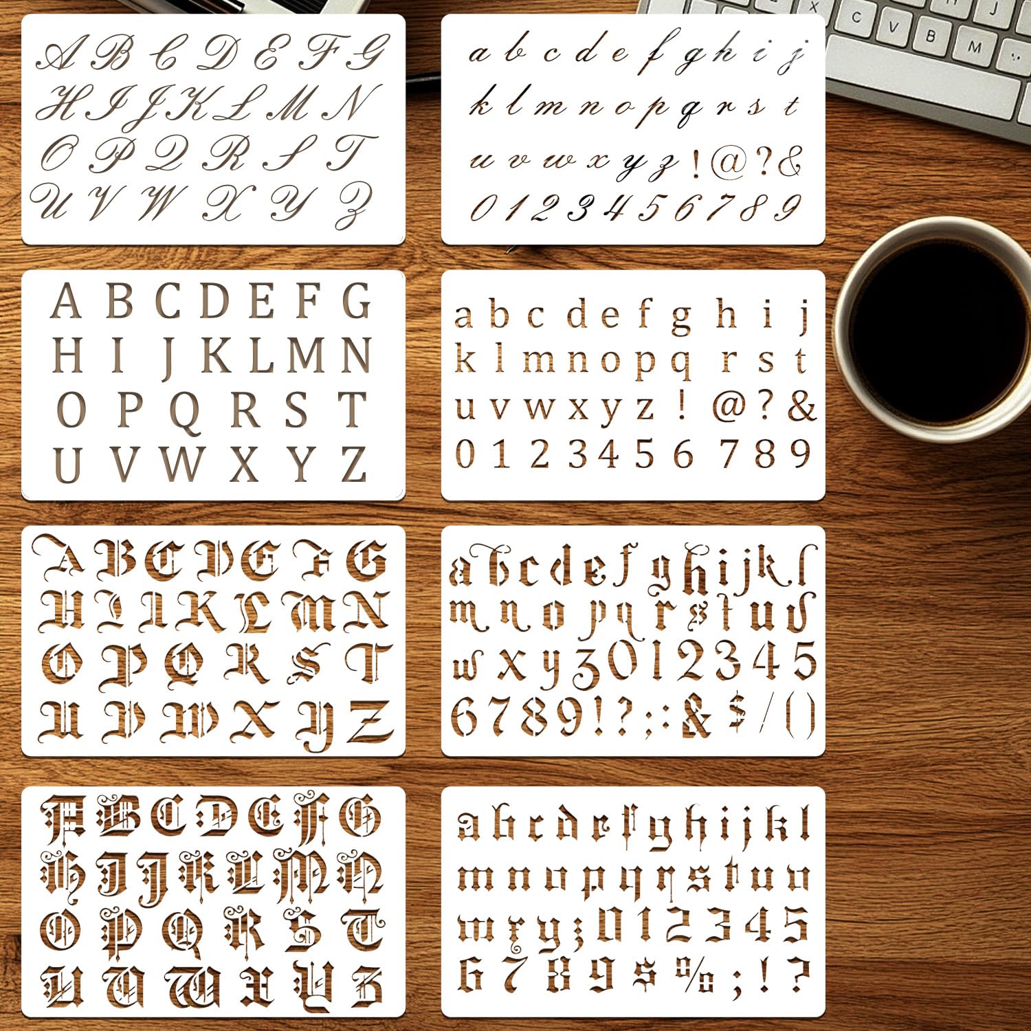Set di 8 Stencil Lettere e Numeri – Stencil Riutilizzabili per Pittura Precisa, Fai da Te e Progetti Creativi, Stencil Lettere Grandi e Numeri, Ideali per Scrapbooking e Decorazioni