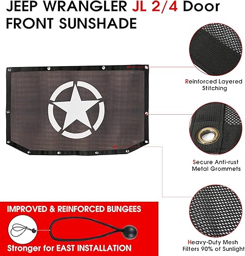 Miniatura 5 de Bestaoo Cubierta superior de parasol para Jeep Wrangler 2018-2023 JL JLU de 2 puertas y 4 puertas frontales, malla superior de bikini, protección UV