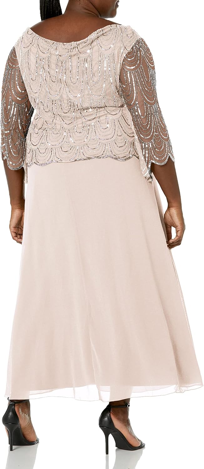 J Kara Women's Plus-Size 3/4 Scallop Beaded Pop Over Gown Plus - Image 2