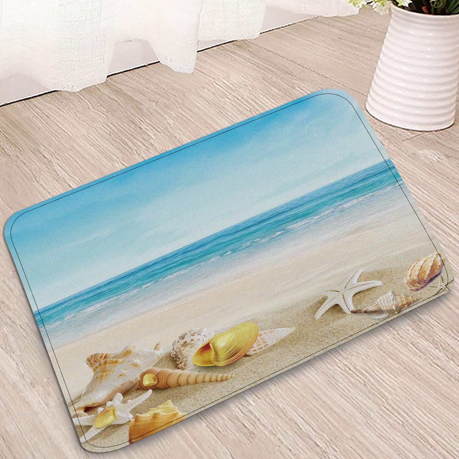 Mornbee Ocean Beach Theme Bath Rug Starfish Seashell Beach Summer