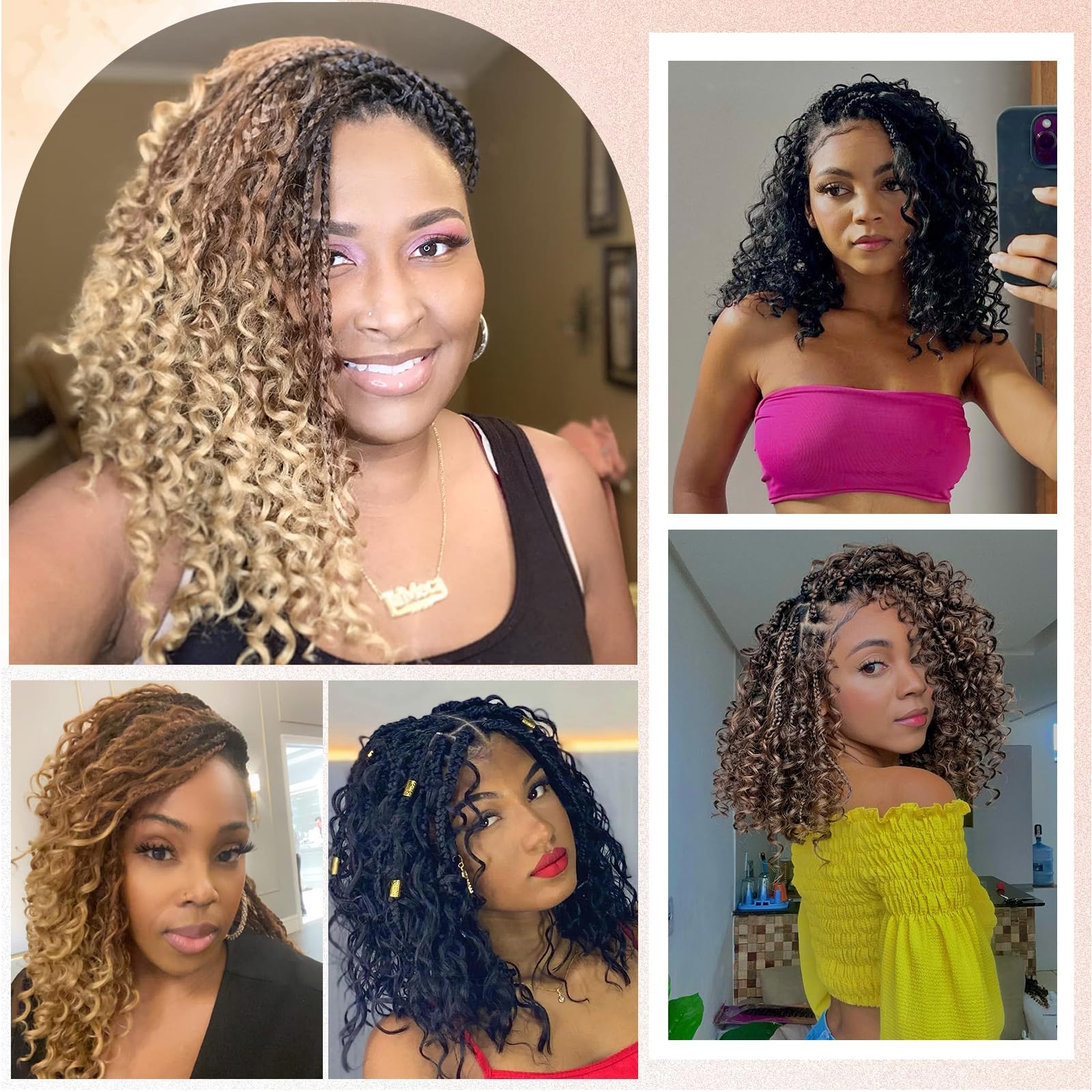 Crochet Braids Hair Extensions 8 Packs 14 Inch Boho Braids with Curly Ends Pre-Looped Crochet Hair Extensions for Black Women Goddess Braid Extensions Hair(1B/Purple#) - Image 2