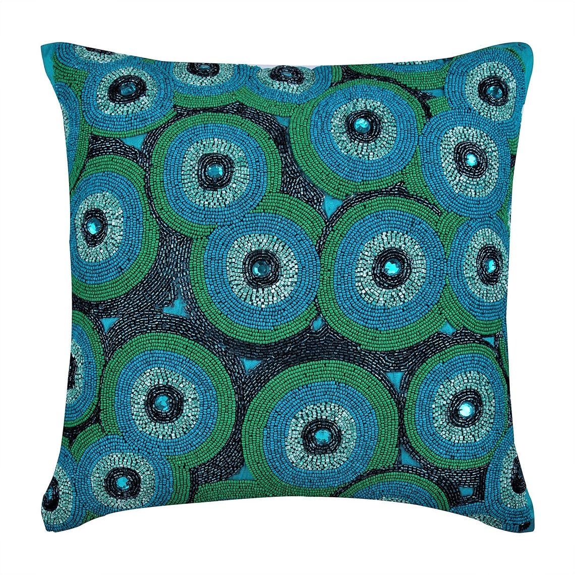 The HomeCentric Pack of 2, 55x55 cm (22x22 inch) Cushion Case, Blue Decorative Cushion Cover, Beads Abstract Sparkly Rhinestone Crystals Cushion Cover, Silk Square CushionCase, Geometric - Sea Tornado