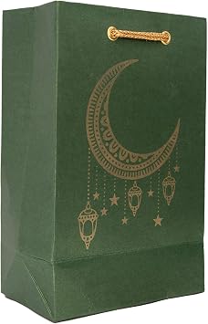 Desi Favors Small Gift Bags for Eid or Ramadaan or Any Religious Events, Paper Shopping Bags with Twill Handles, Craft Totes in Bulk, Small Business, Retails Stores - 8x3x5 Inch Pack of 8