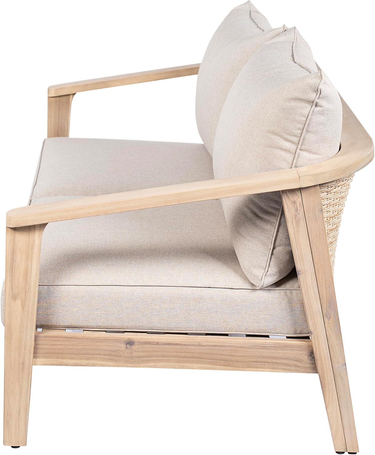 Christopher Knight Home Hartford Acacia Wood Outdoor Loveseat Sofa, Solid Wood Patio 2 Seater Sofa with Removable Cushion, Comfy Lounge Sofa Outdoor with Wicker Backrest, Light Brown+Beige