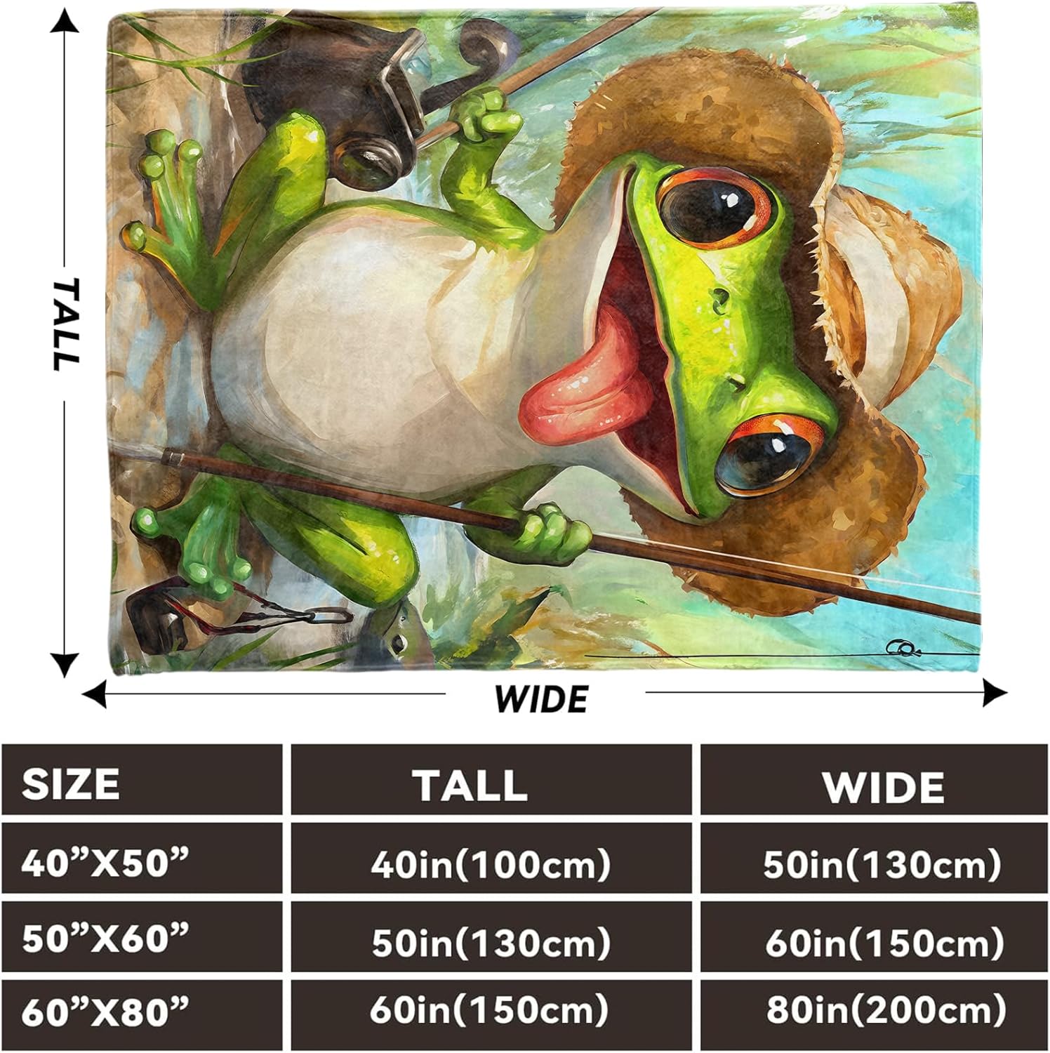 Funny Frog Blanket, Lightweight Comfy Cartoon Fishing Frogs in Straw Hat Blankets for Couch Sofa Bedroom, Soft Plush Travel Flannel Throw Blanket Gifts for Adults Kids Women, Home Decor 60×50in - Image 3