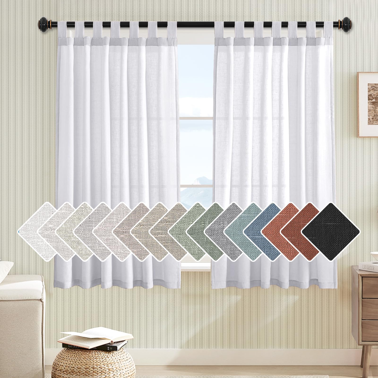 H.VERSAILTEX Linen Blended Curtains - Tab Top Semi Sheer Window Treatments Panels Drapes for Living Room/Bedroom, Light Filtering (Set of 2, 52" x 54"