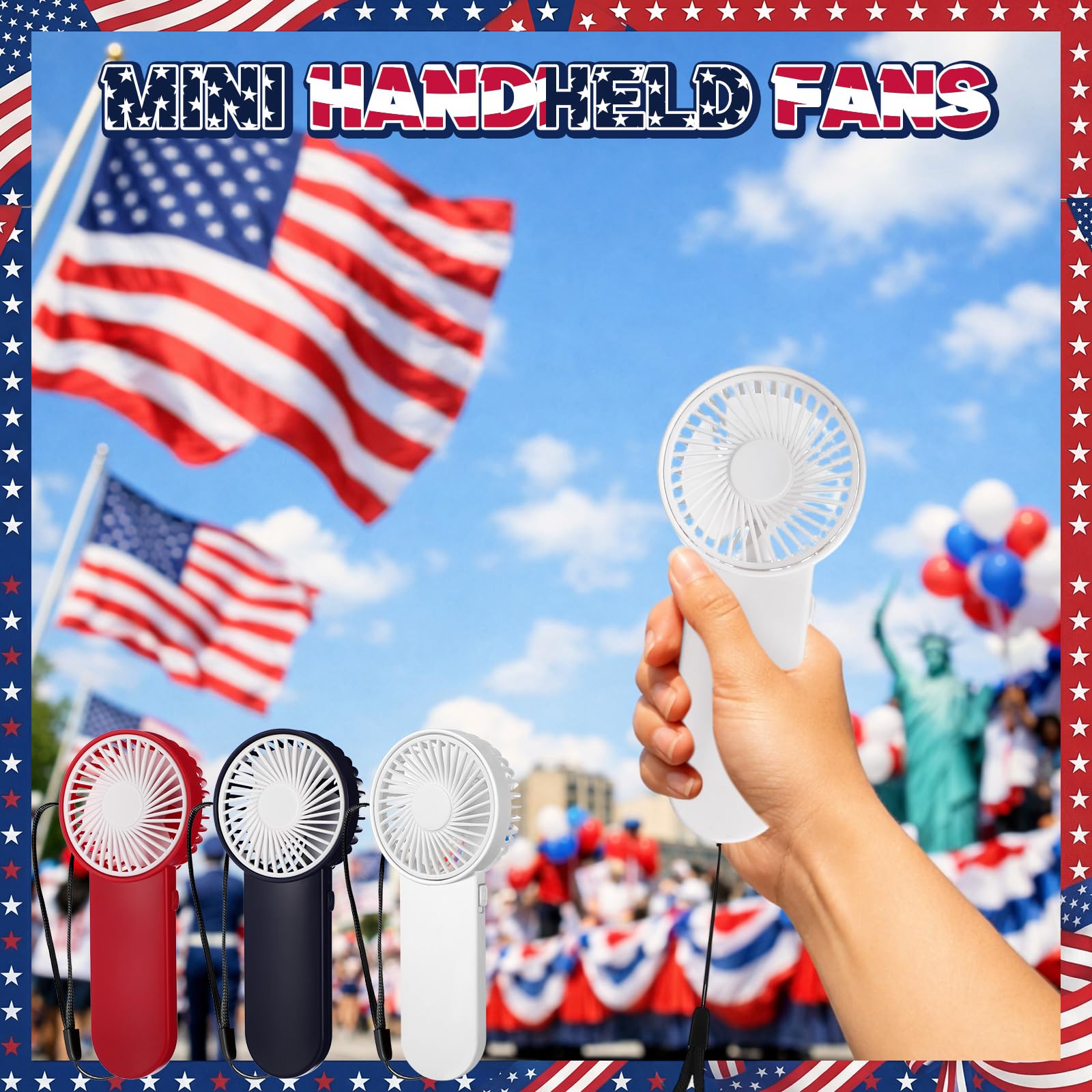 Sumind 12 Sets Mini-Ventilatoren, tragbar, batteriebetrieben, 12 Dankeskarten mit Nadel, 12 Organza-Beutel für Unabhängigkeitstag, Parade, Veteranen, patriotische Party, Team-Geschenke