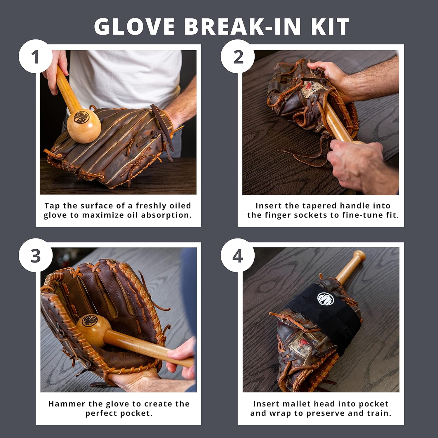 Rhino Wax - Baseball Glove Break in Kit - Includes Mallet and Base Ball Wrap for Gloves - Speeds Up Breakin Time - Creates the Perfect Pocket - Solid One-Piece (No Glue) Maple Hardwood Construction