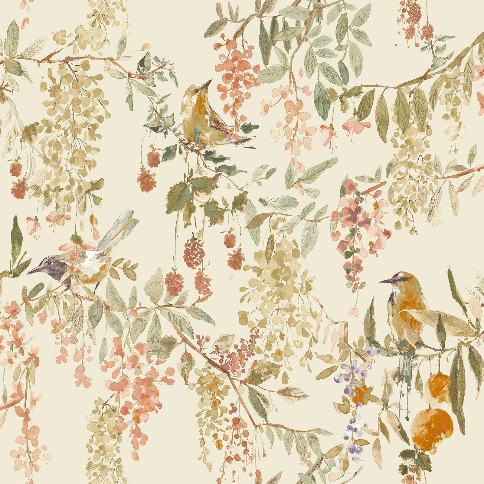 ** SAMPLE Grandeco Blackberry Trail Cream Wallpaper (53x53)