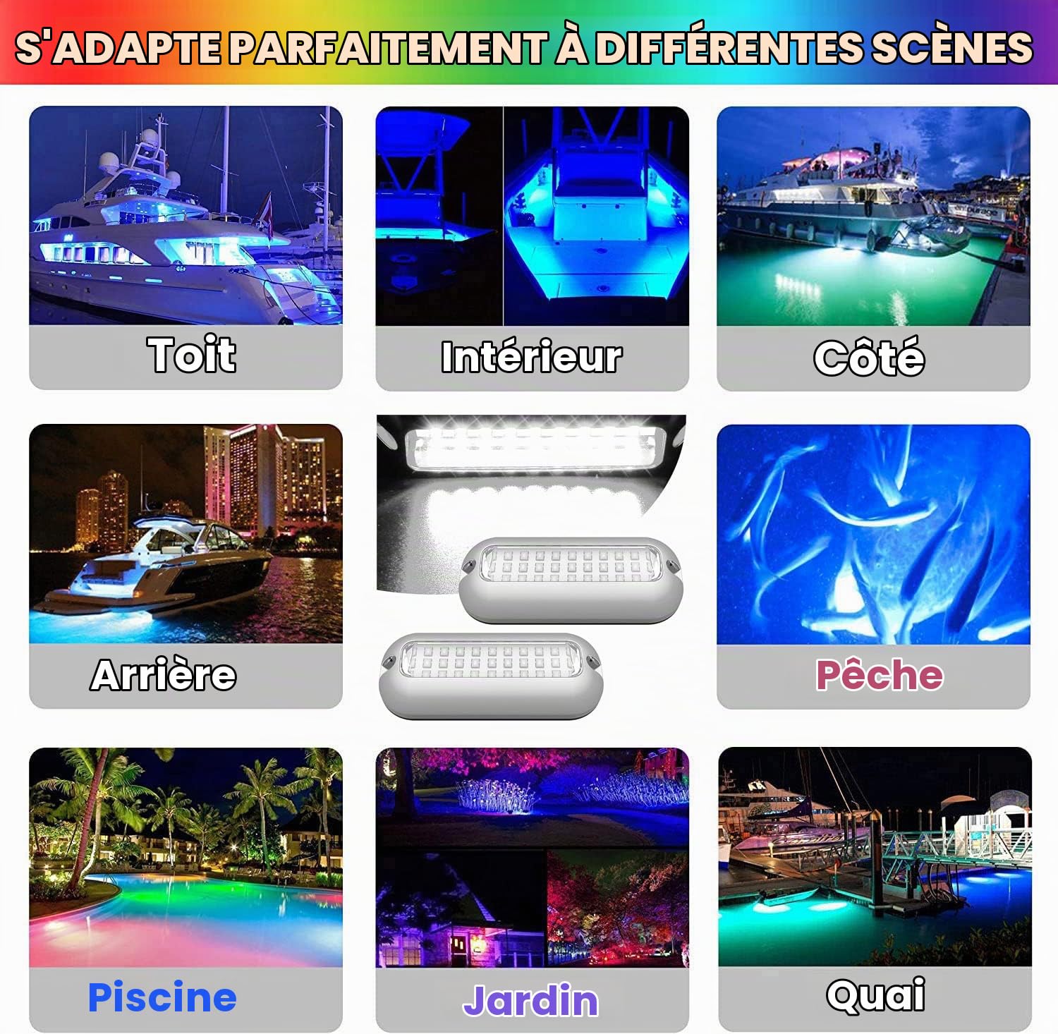 Greluma 2 Pièces Lumières LED sous-marines pour bateaux à 27 LED, lumière sous-marine pour pontons marins, lumières de pont de bateau en acier inoxydable IP68 étanches - Blanc
