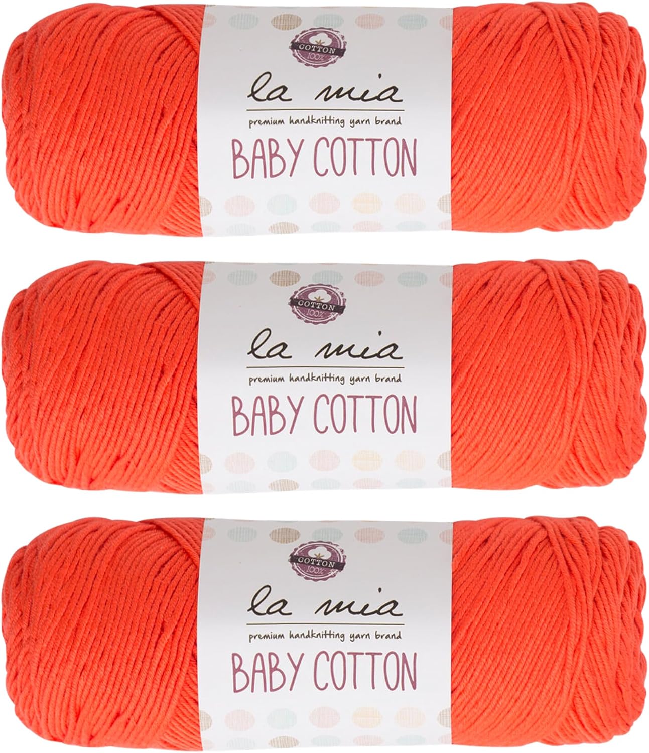 3 Skein La Mia Baby 50% Cotton Total 10.5 Oz Each 3.5 oz (100 g) / 218yd (200m), Medium, Worsted, Super Soft Yarn, Best for Baby and Amigurumi, Pink - L038